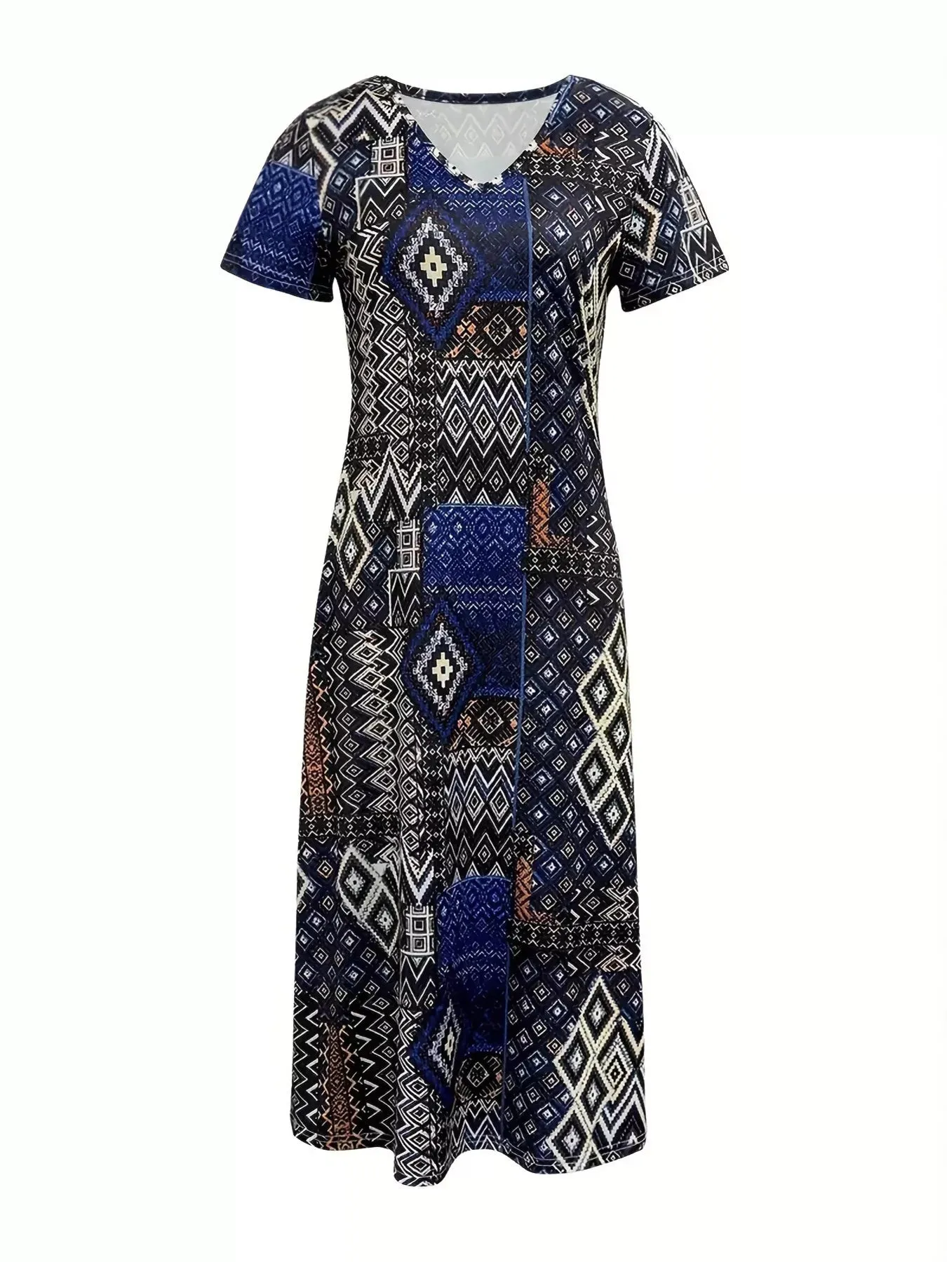 Plus Size Geometric Print V-Neck Short Sleeve Dress sold by Charming Charlie product image thumbnail 2