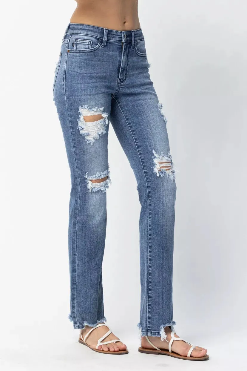 Judy Blue Full Size Mid Rise Destroy Straight Jeans Plus Size sold by Charming Charlie product image thumbnail 4