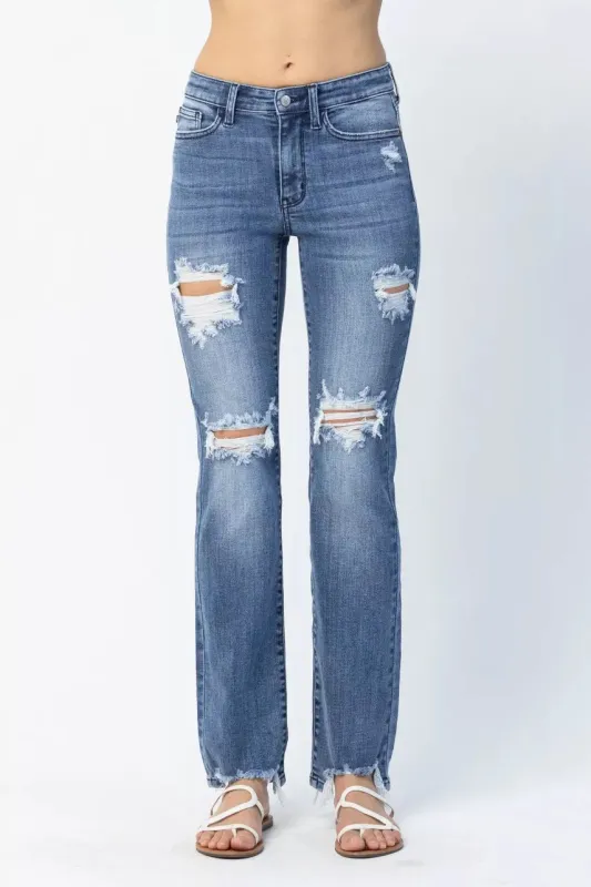 Judy Blue Full Size Mid Rise Destroy Straight Jeans Plus Size sold by Charming Charlie