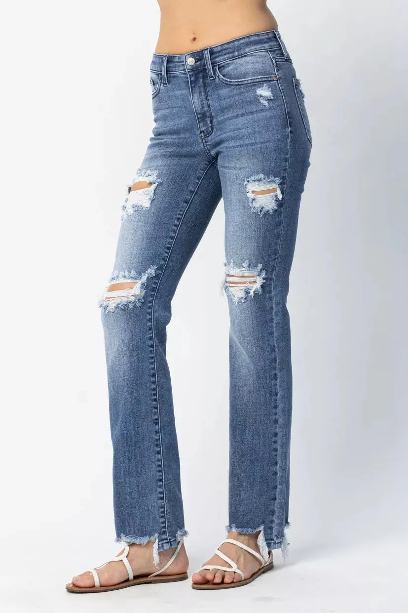 Judy Blue Full Size Mid Rise Destroy Straight Jeans Plus Size sold by Charming Charlie product image thumbnail 2