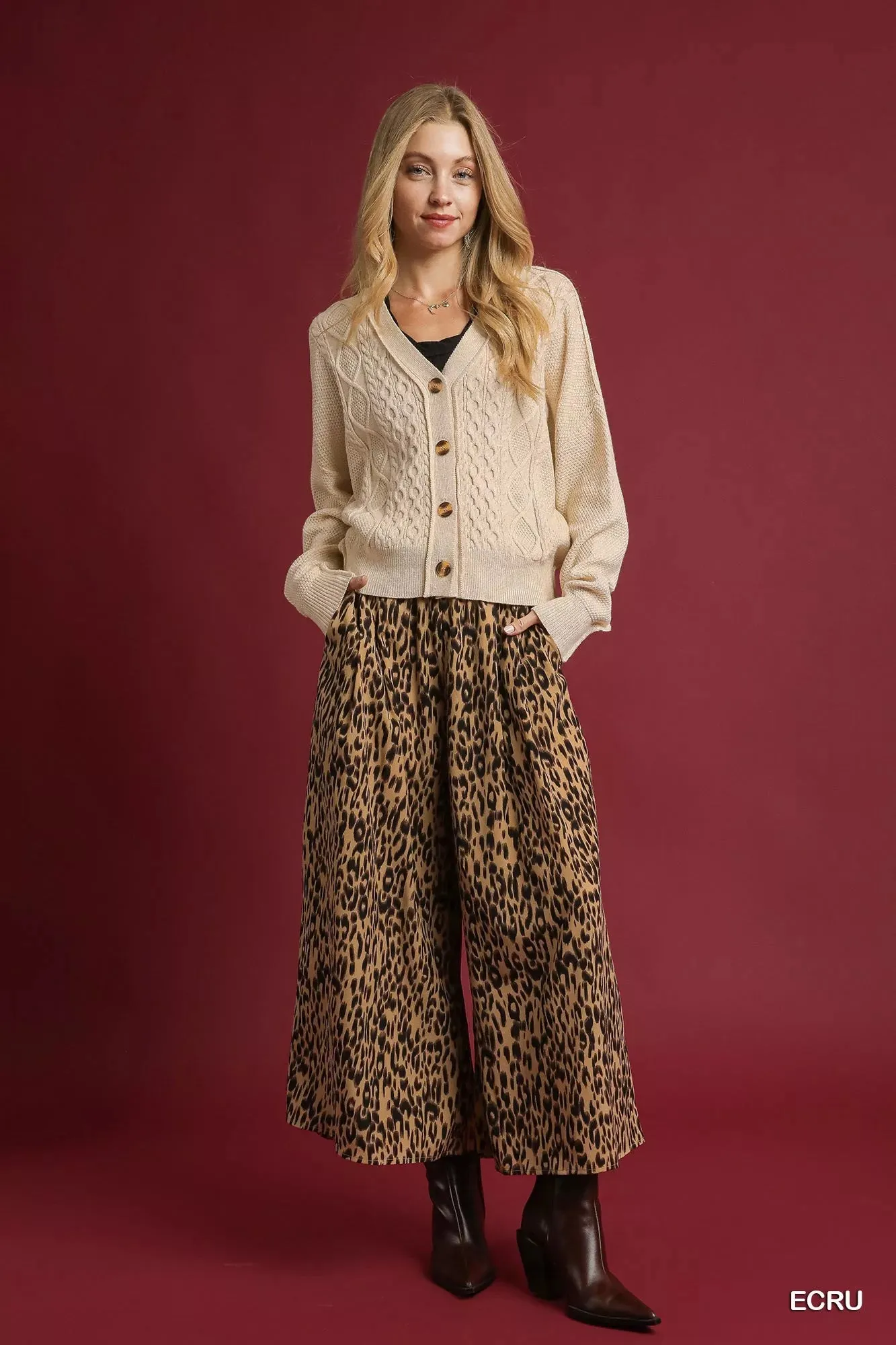 Umgee Chunky Cable Knit V-Neck Button-Up Cardigan sold by Charming Charlie product image thumbnail 3