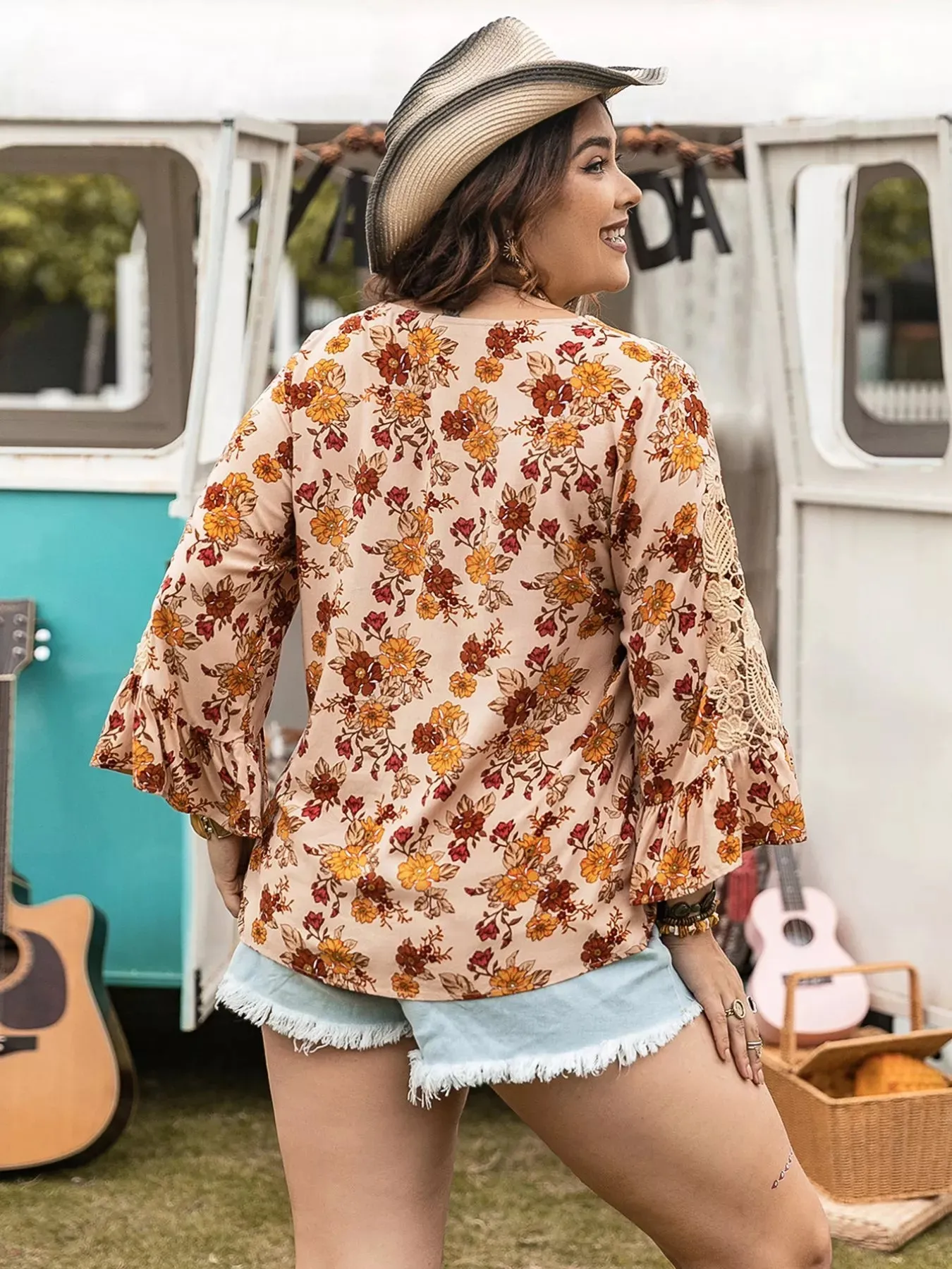 Plus Size Floral Lace Detail V-Neck Blouse sold by Charming Charlie product image thumbnail 4