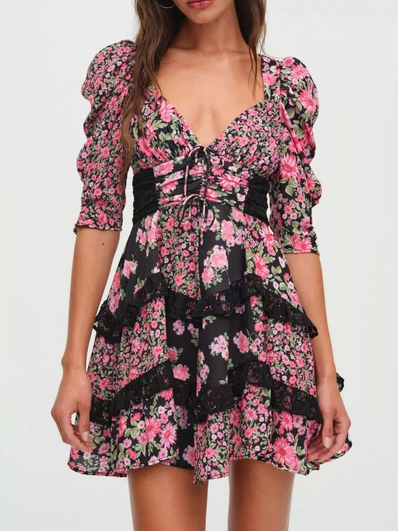 Ruffled Floral Print Half Sleeve Dress sold by Charming Charlie