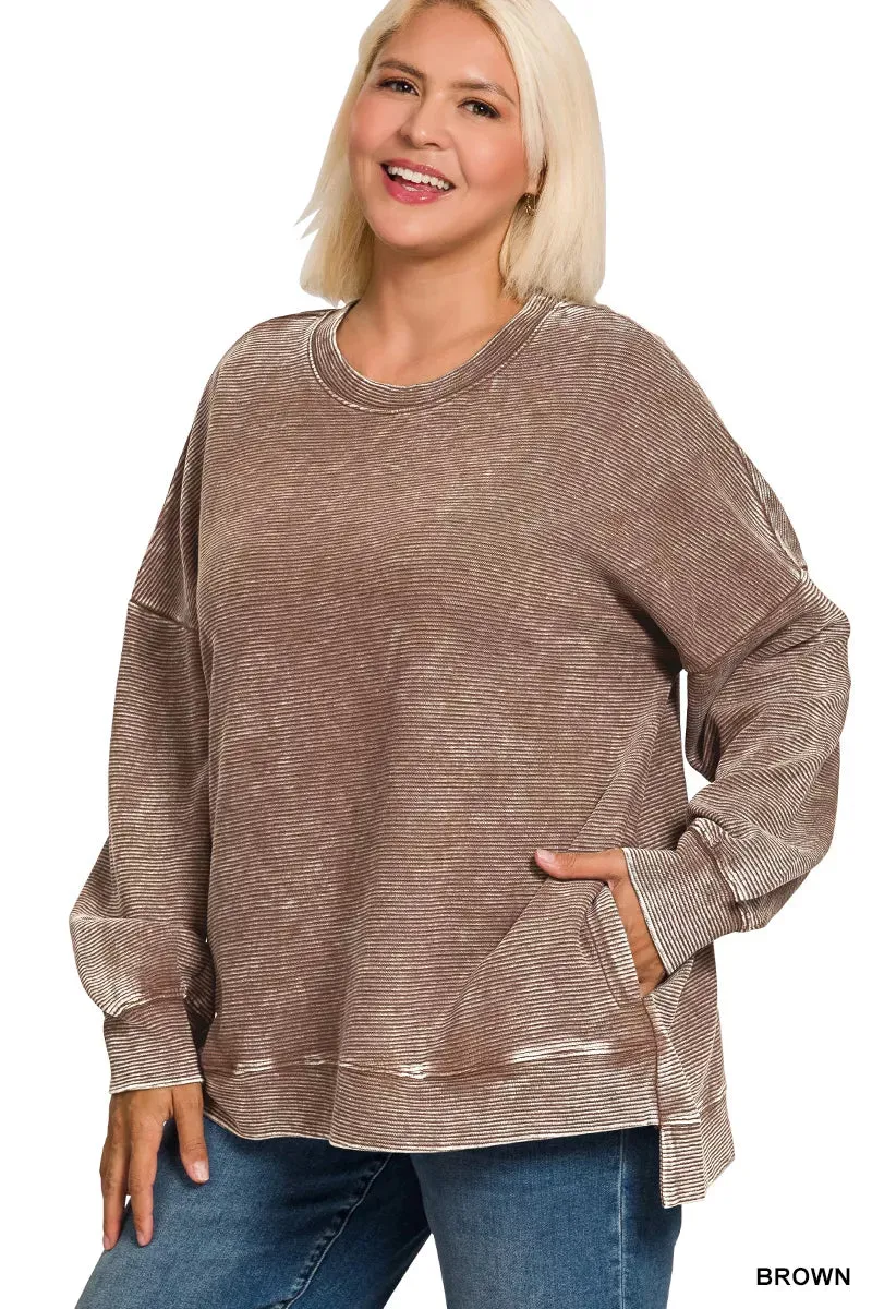 Zenana Full Size Acid Washed Double Ribbed Hi-low Sweatshirt Plus Size sold by Charming Charlie product image thumbnail 2