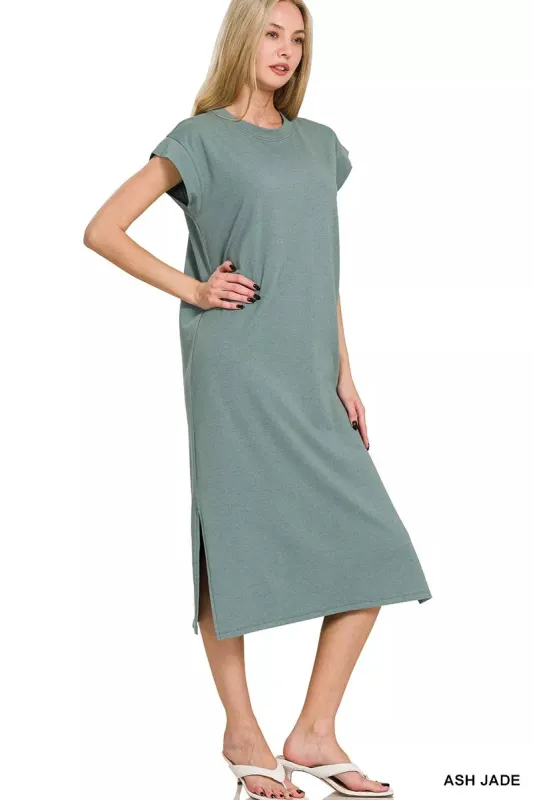 Zenana Round Neck Side Slit Midi Dress sold by Charming Charlie