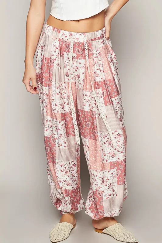 POL Drawstring Floral Patchwork Wide leg Pants sold by Charming Charlie