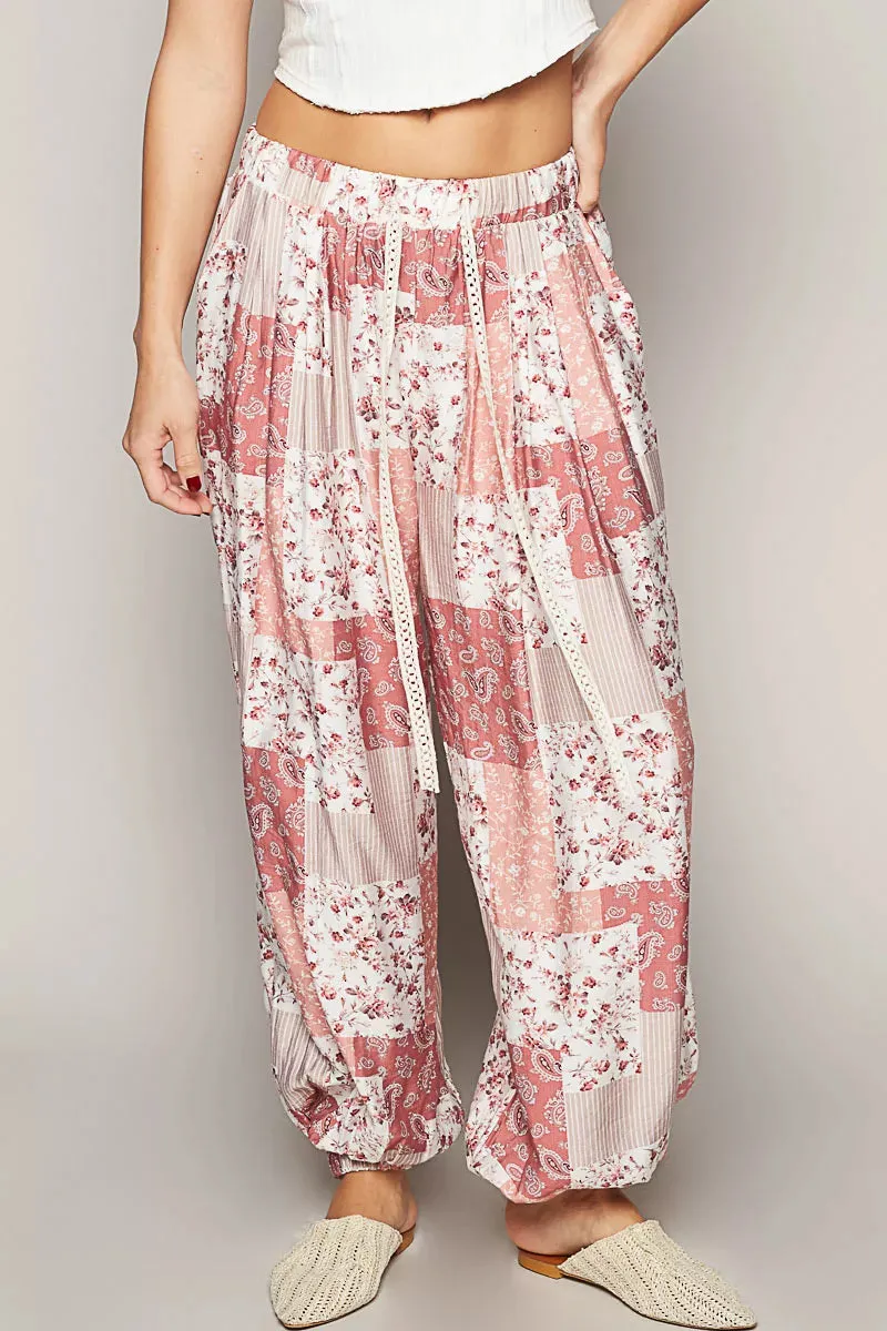 POL Drawstring Floral Patchwork Wide leg Pants sold by Charming Charlie