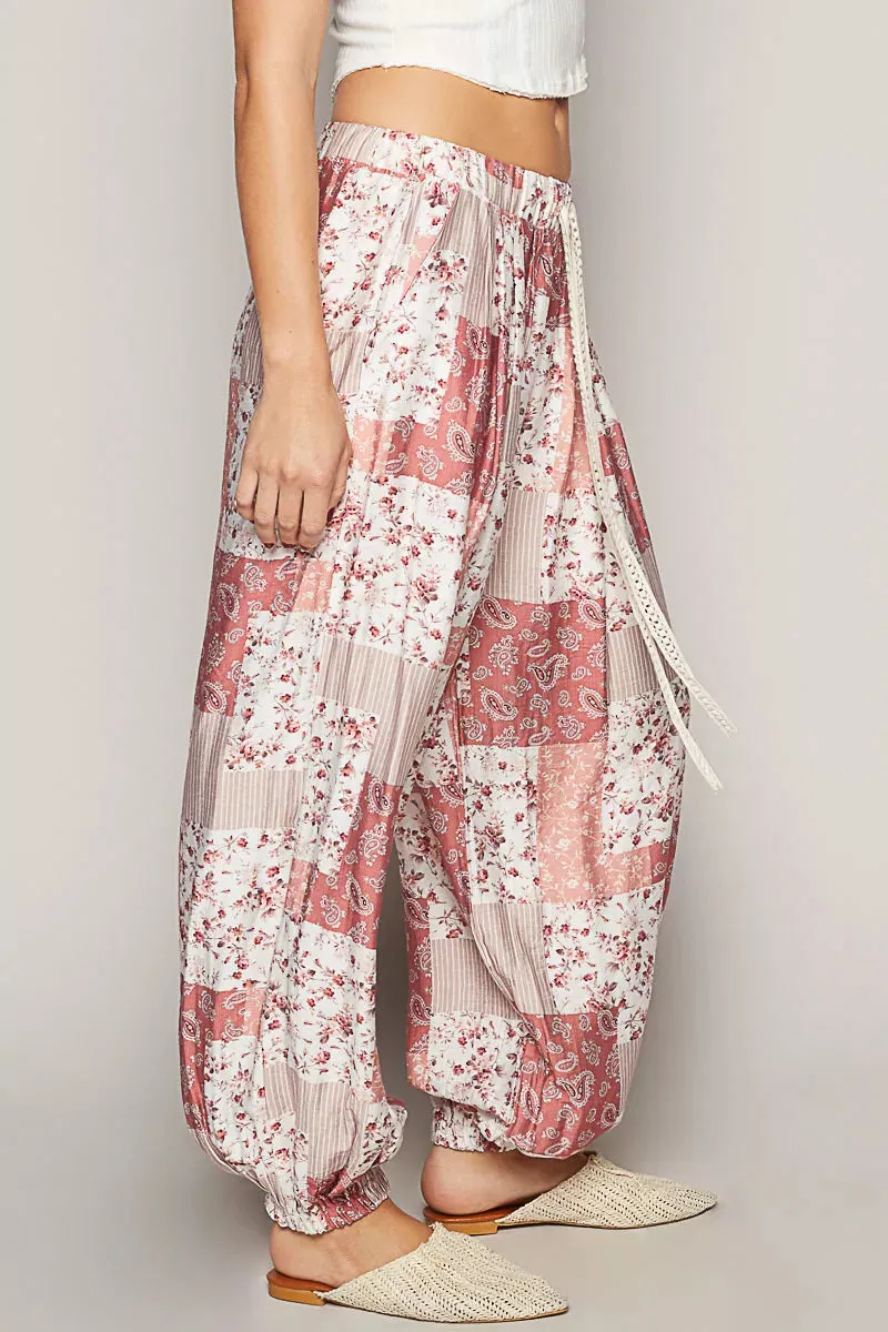 POL Drawstring Floral Patchwork Wide leg Pants sold by Charming Charlie product image thumbnail 2