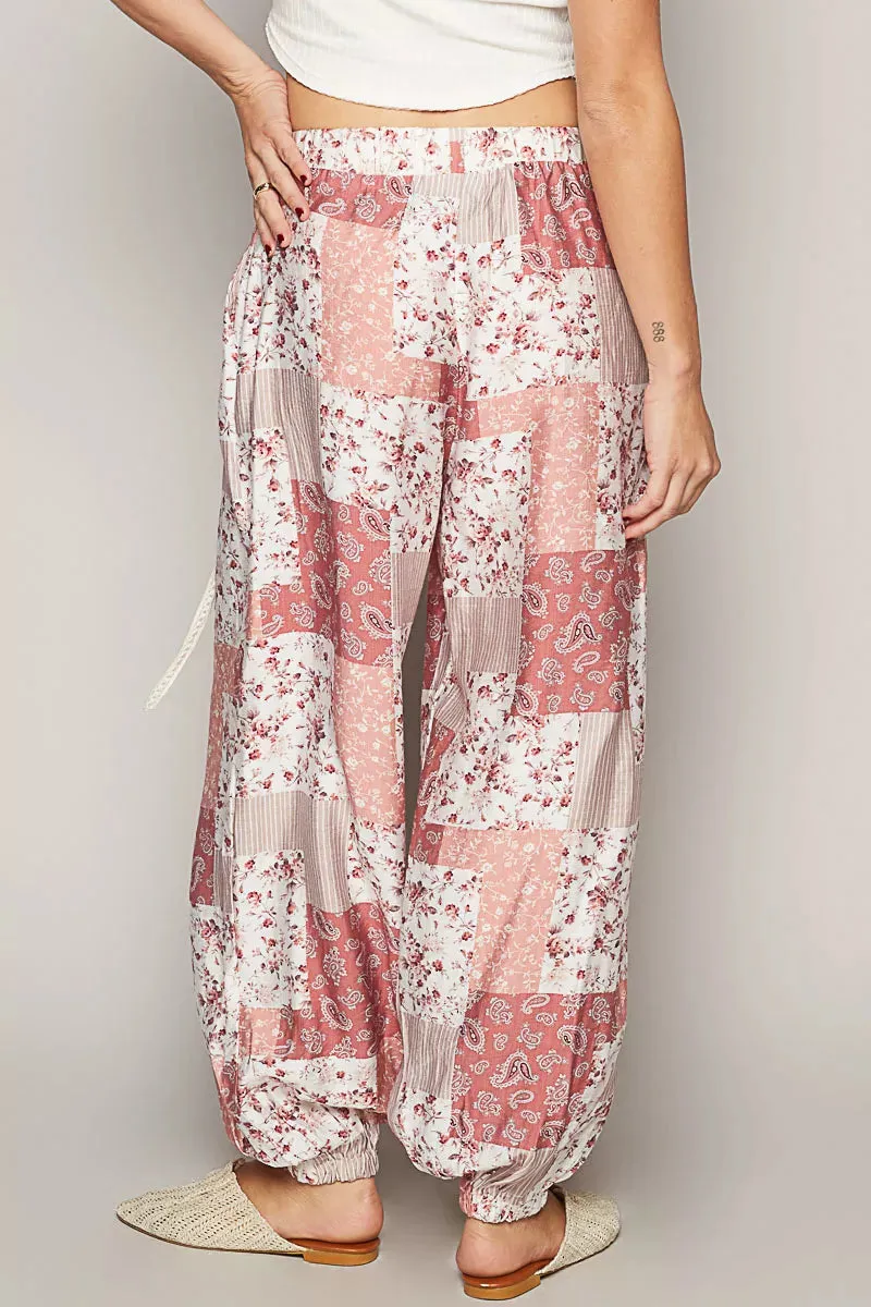 POL Drawstring Floral Patchwork Wide leg Pants sold by Charming Charlie product image thumbnail 3