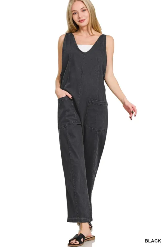 Zenana Casual Adjustable Strap Baggy Jumpsuit with Pocket sold by Charming Charlie