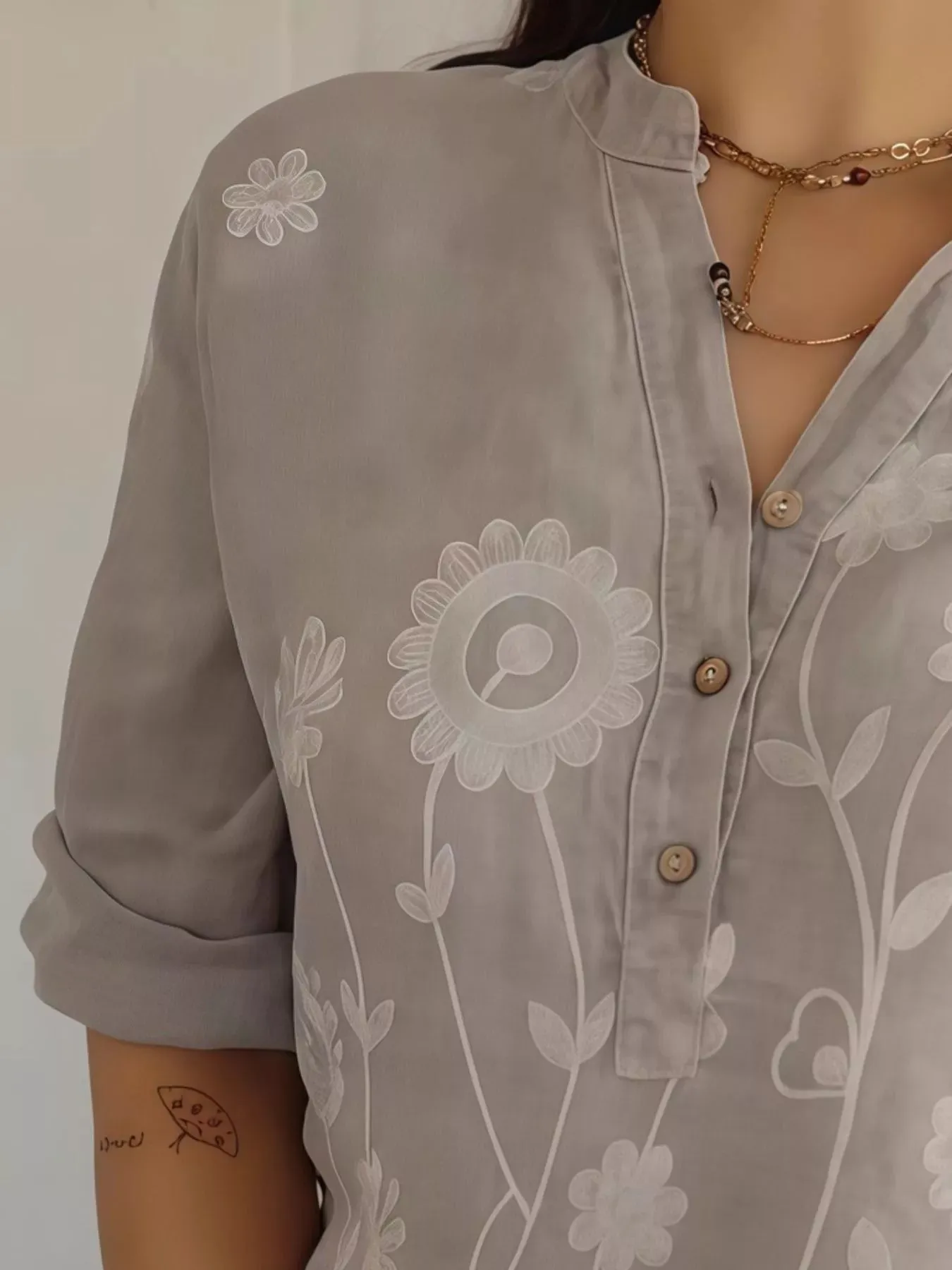 Full Size Floral Embroidered Button Detail Blouse Plus Size sold by Charming Charlie product image thumbnail 2