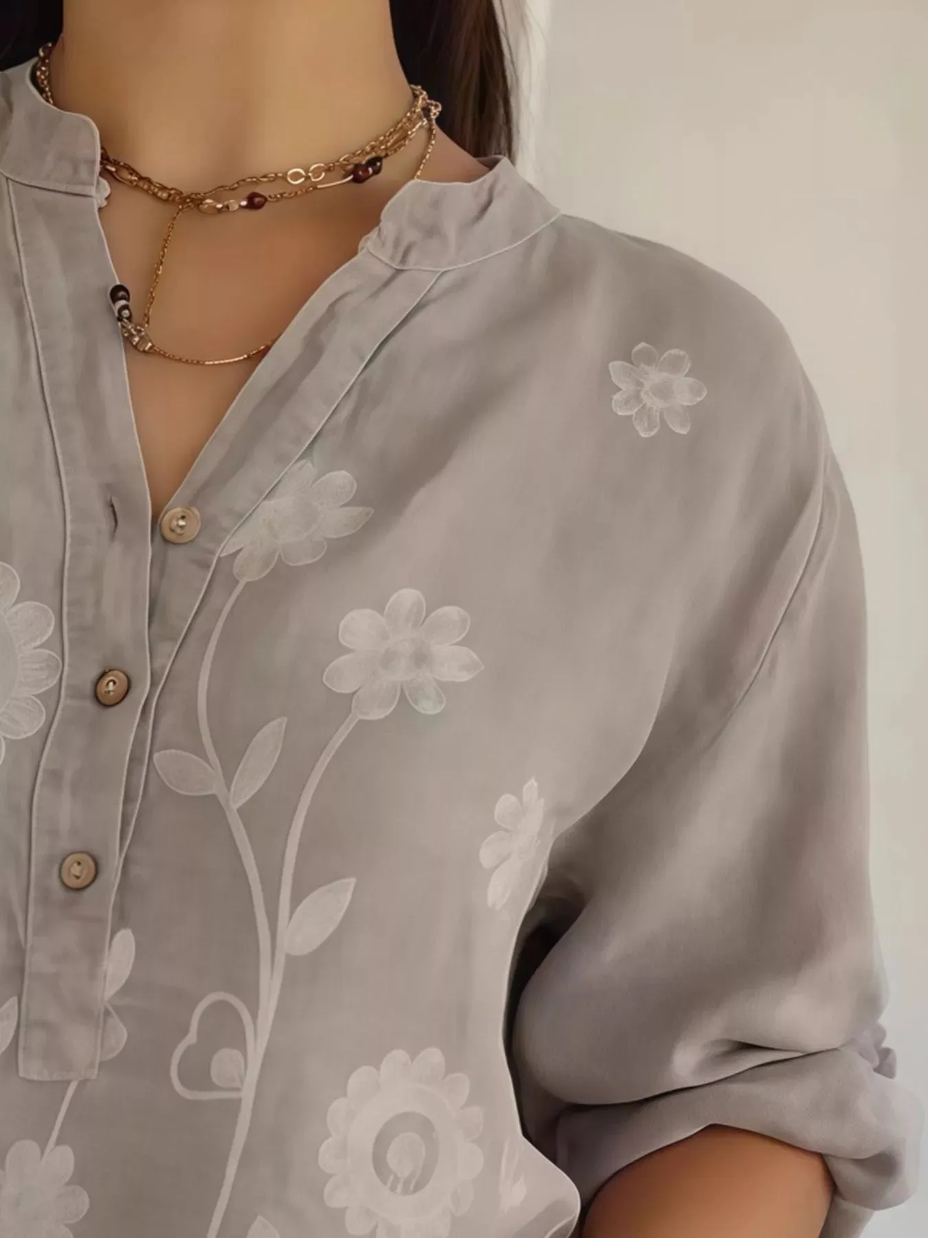 Full Size Floral Embroidered Button Detail Blouse Plus Size sold by Charming Charlie product image thumbnail 3