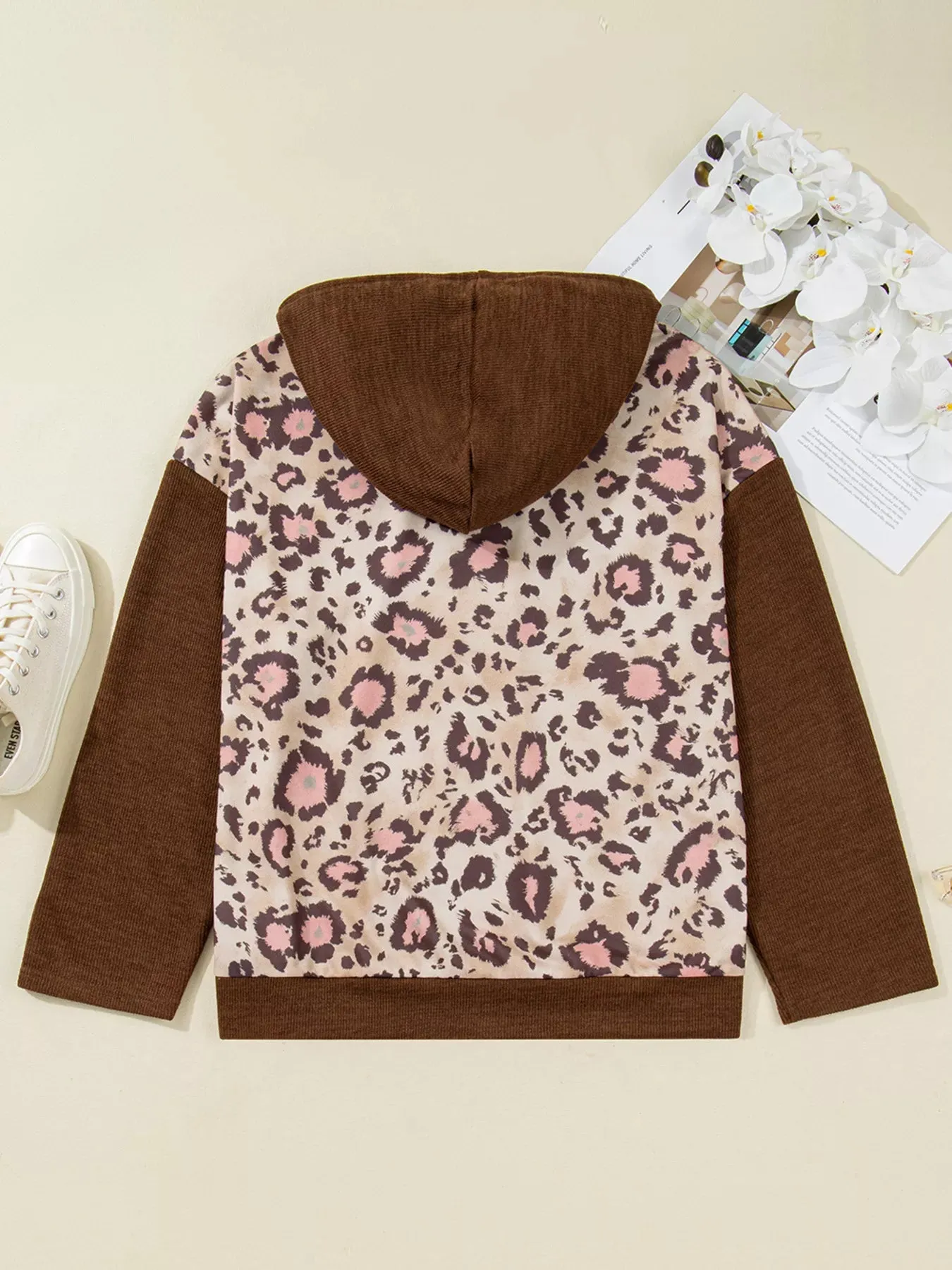 Plus Size Leopard Long Sleeve Drawstring Hoodie sold by Charming Charlie product image thumbnail 4