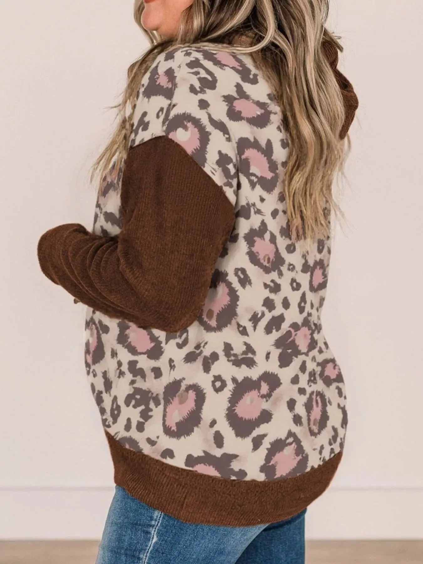 Plus Size Leopard Long Sleeve Drawstring Hoodie sold by Charming Charlie product image thumbnail 2