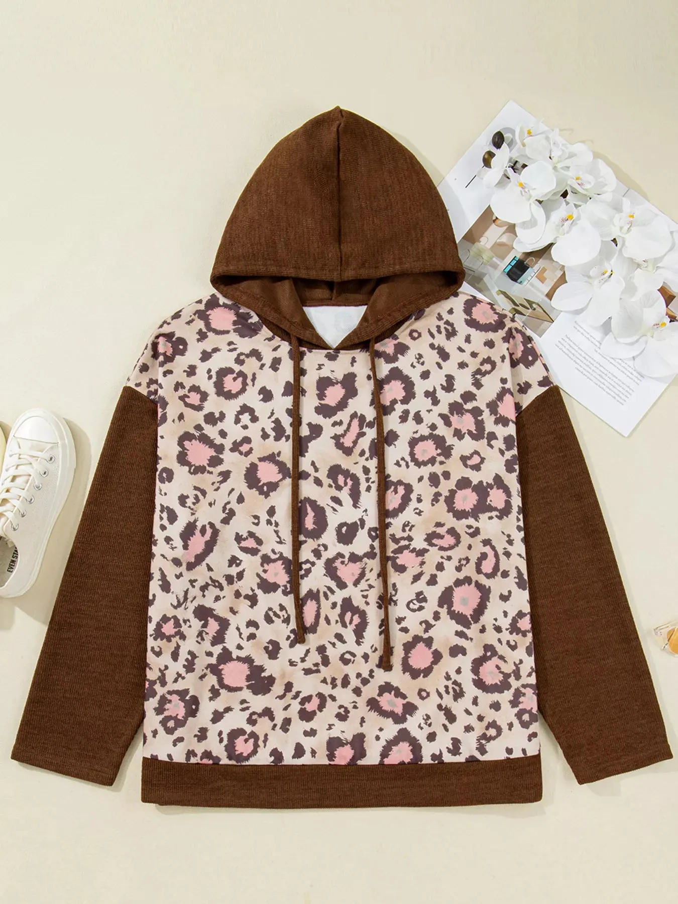 Plus Size Leopard Long Sleeve Drawstring Hoodie sold by Charming Charlie product image thumbnail 3