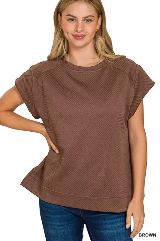 Zenana Textured Knit Jacquard Short Sleeve Top sold by Charming Charlie