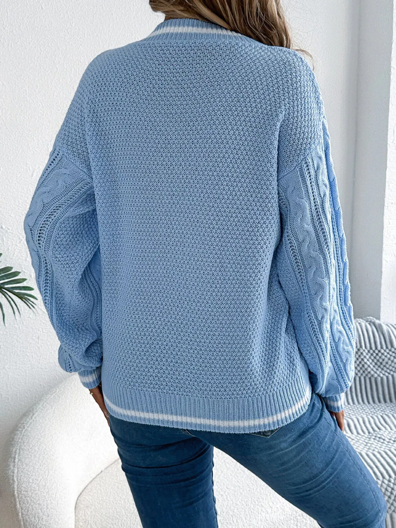 Cable Knit V-Neck Long Sleeve Sweater sold by Charming Charlie product image thumbnail 2