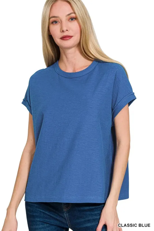 Zenana Cotton Slub Round Neck Short Sleeve T-Shirt sold by Charming Charlie