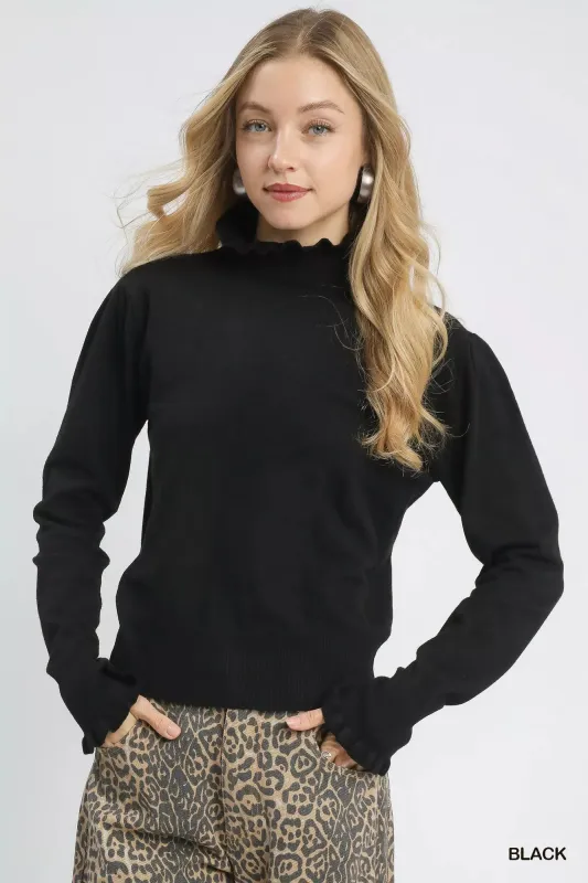 Umgee Ruffle Mock Neck Puff Sleeve Sweater sold by Charming Charlie