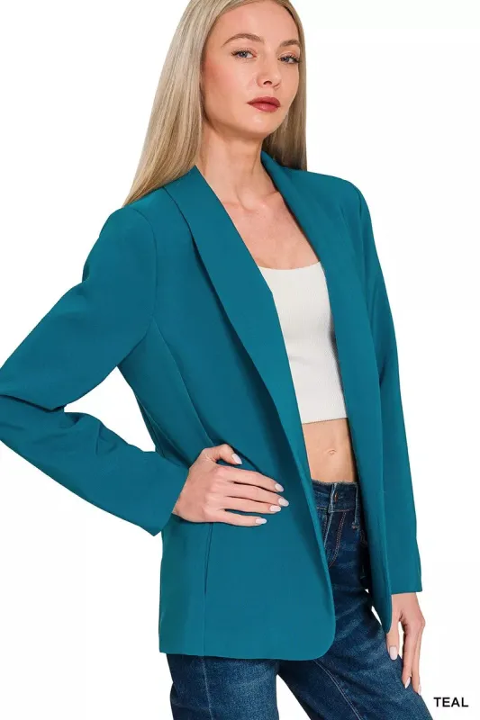 Zenana Woven Long Sleeve Blazer With Lining sold by Charming Charlie