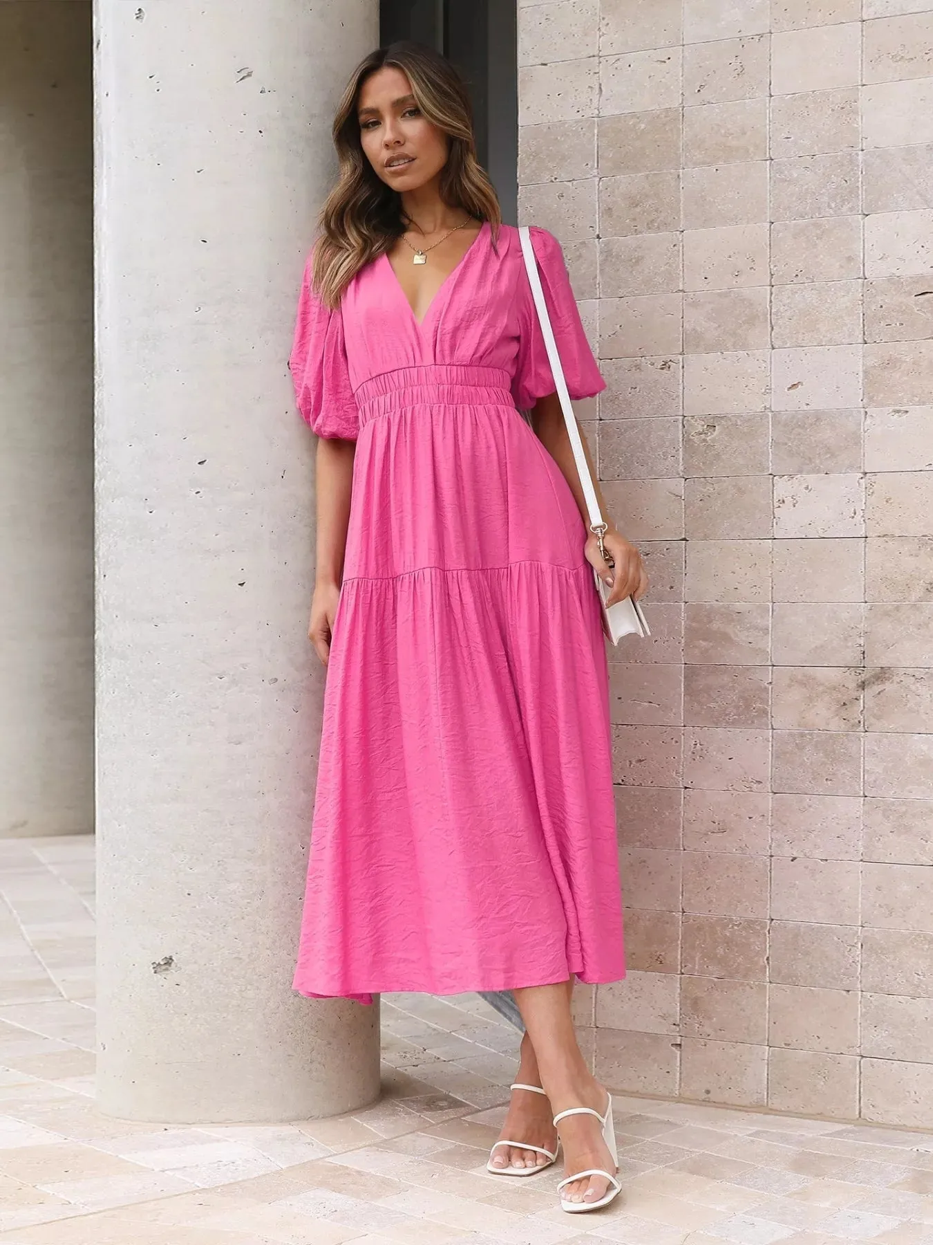 Tiered Puff Sleeve Midi Dress sold by Charming Charlie product image thumbnail 2