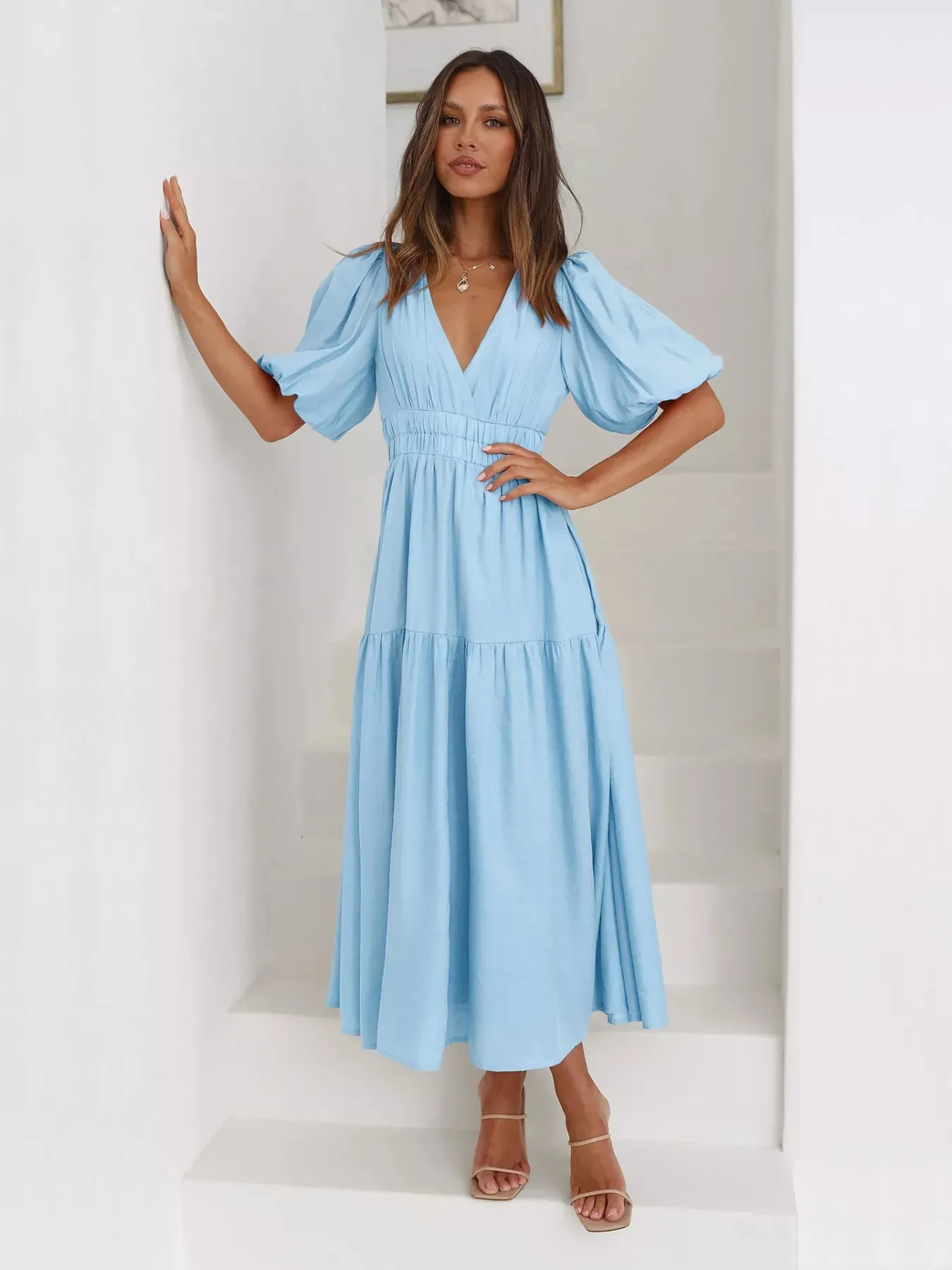 Tiered Puff Sleeve Midi Dress sold by Charming Charlie product image thumbnail 4