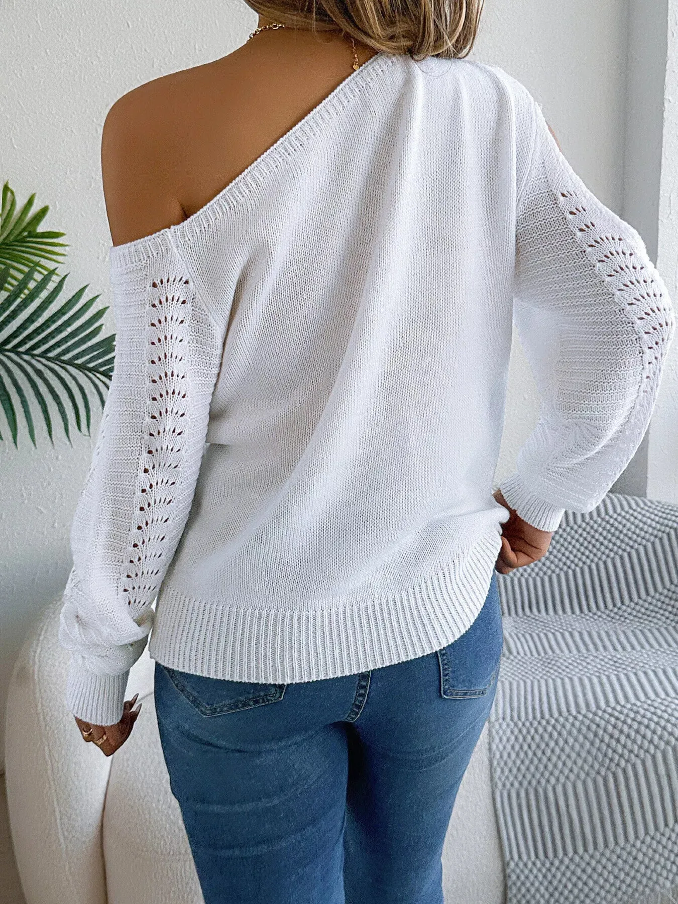 Openwork One Shoulder Cutout Long Sleeve Sweater sold by Charming Charlie product image thumbnail 2