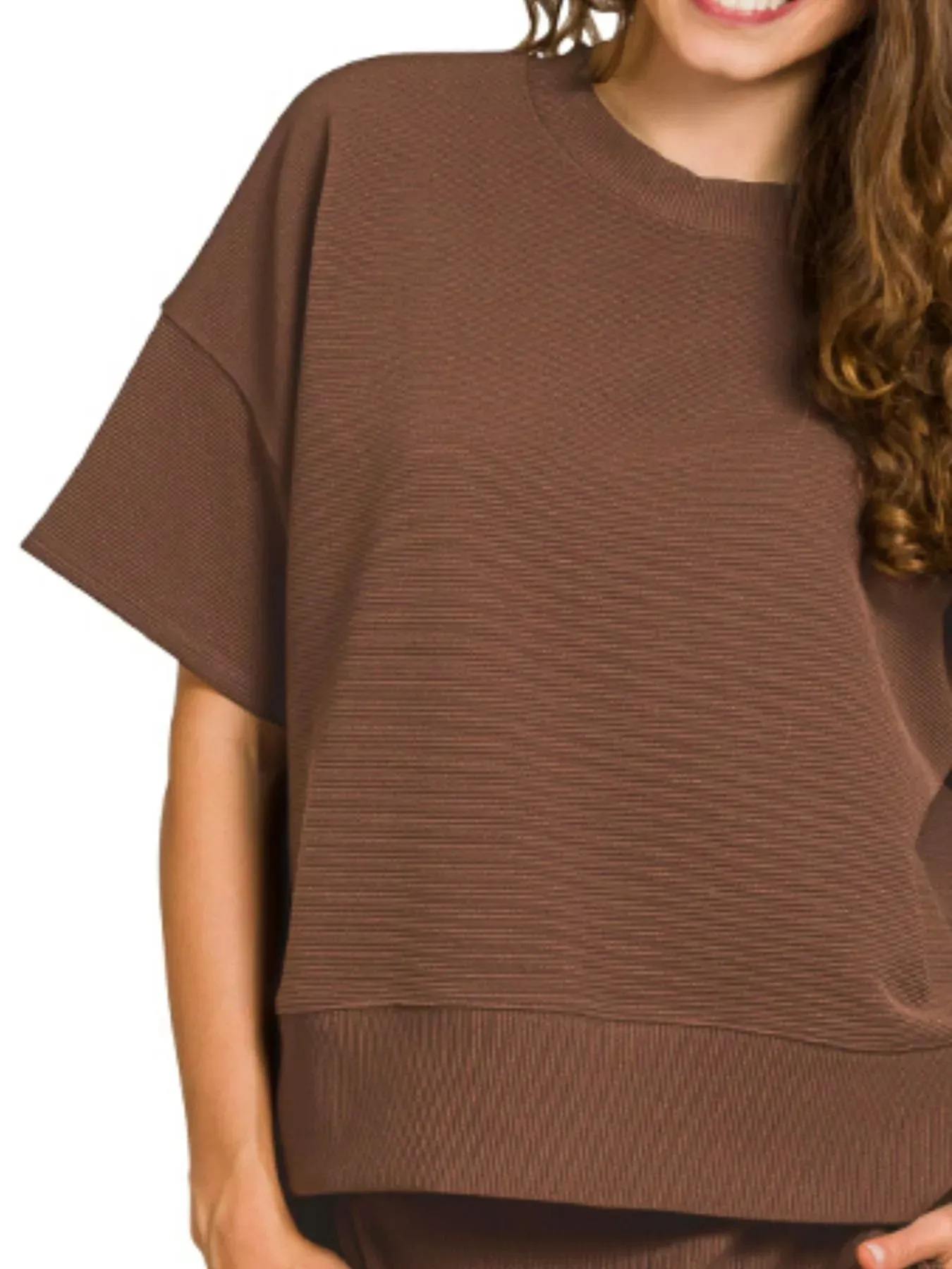 Zenana Ribbed Round Neck Tee & Pants Set sold by Charming Charlie product image thumbnail 3