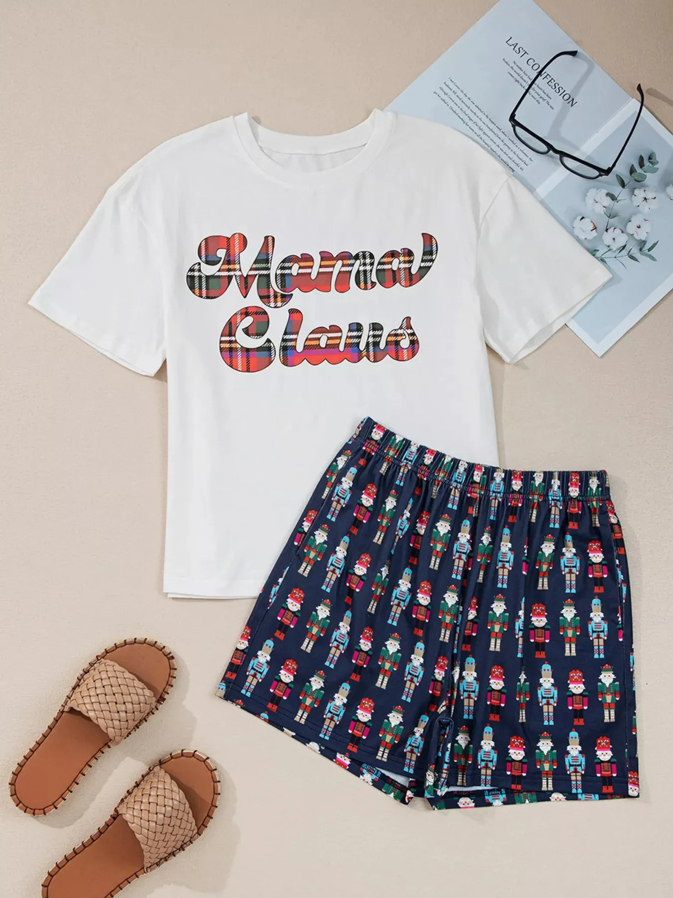 Mama Claus Plaid Letter Tee and Nutcracker Shorts 2pcs Lounge Set sold by Charming Charlie product image thumbnail 3