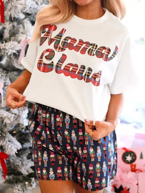 Mama Claus Plaid Letter Tee and Nutcracker Shorts 2pcs Lounge Set sold by Charming Charlie