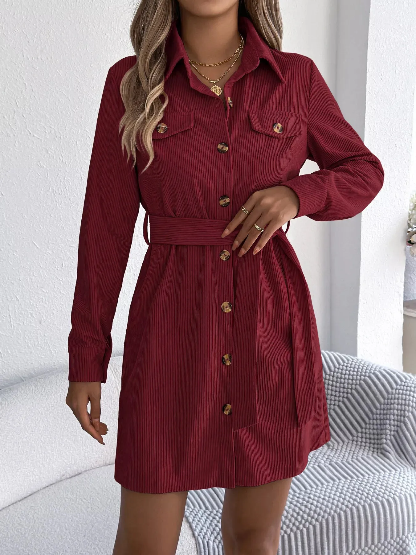 Button-Front Corduroy Shirt Dress sold by Charming Charlie product image thumbnail 5