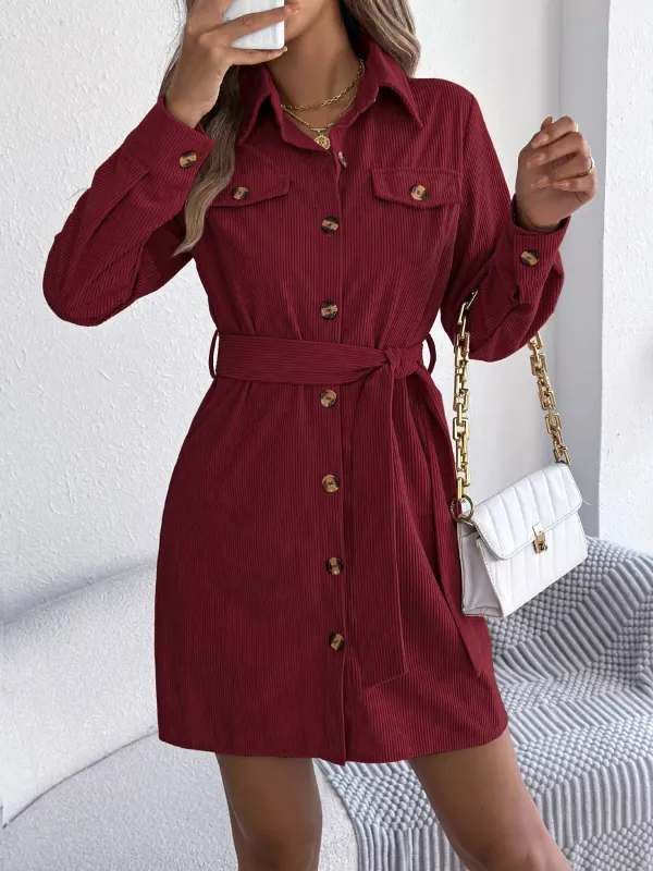 Button-Front Corduroy Shirt Dress sold by Charming Charlie