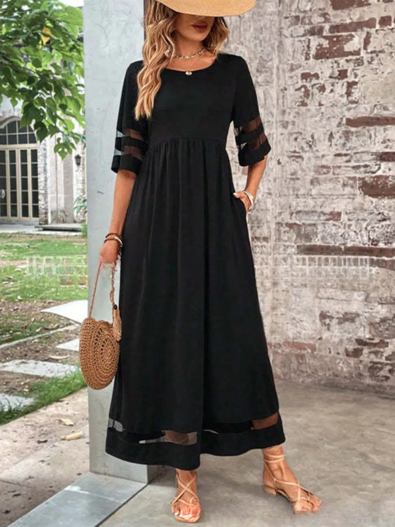 Full Size Round Neck Half Sleeve Dress Plus Size sold by Charming Charlie