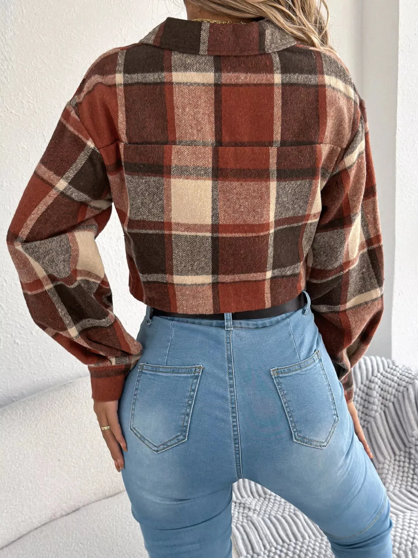 Plaid Button Up Cropped Jacket sold by Charming Charlie product image thumbnail 3