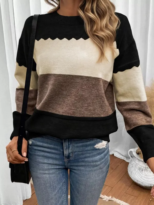 Color Block Crew Neck Drop Shoulder Sweater sold by Charming Charlie