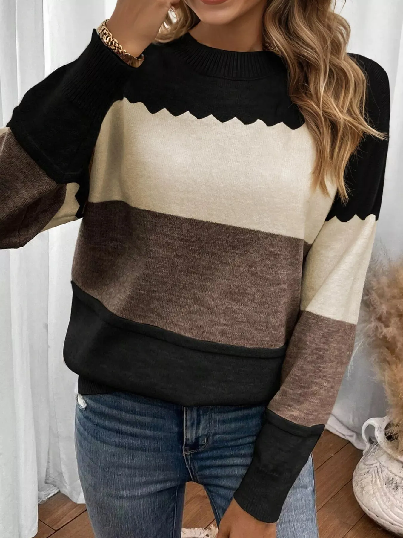 Color Block Crew Neck Drop Shoulder Sweater sold by Charming Charlie product image thumbnail 2