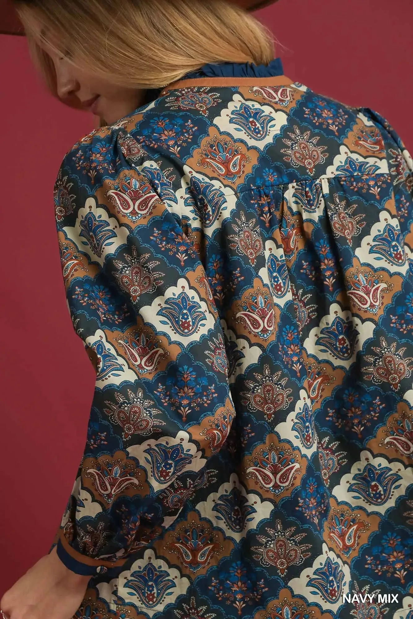 Umgee Abstract Print Ruffle Neck Top sold by Charming Charlie product image thumbnail 5