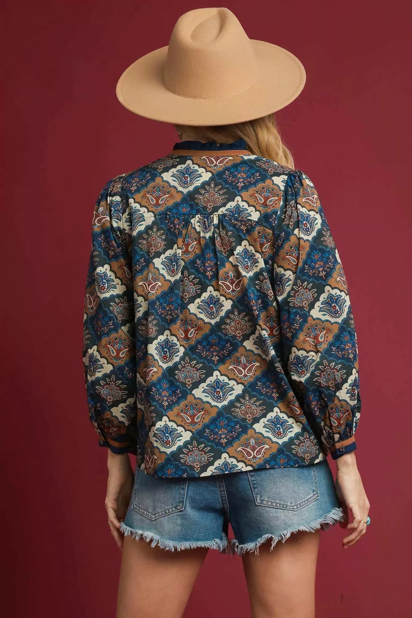 Umgee Abstract Print Ruffle Neck Top sold by Charming Charlie product image thumbnail 3