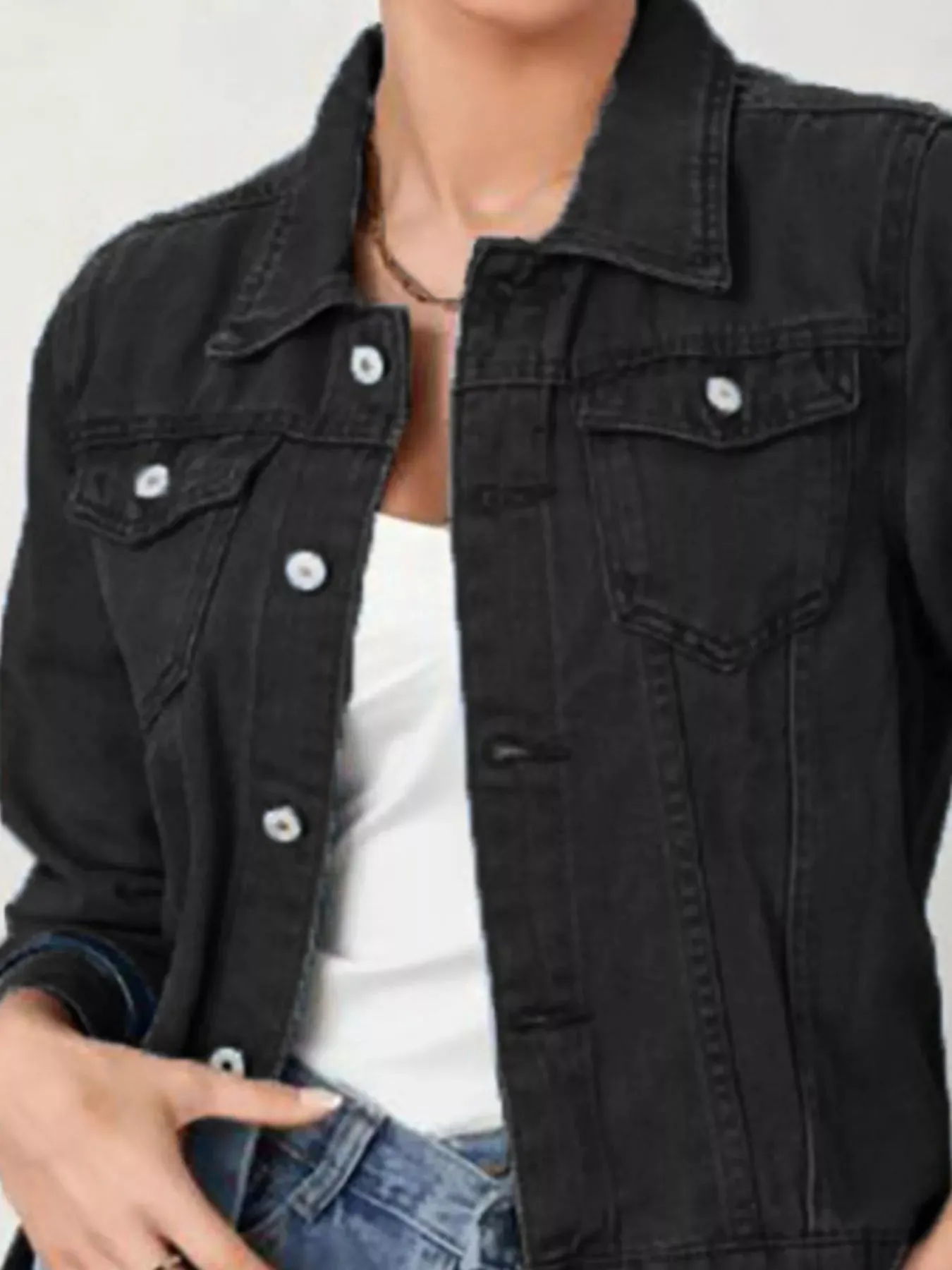 Button Up Long Sleeve Denim Jacket sold by Charming Charlie product image thumbnail 5