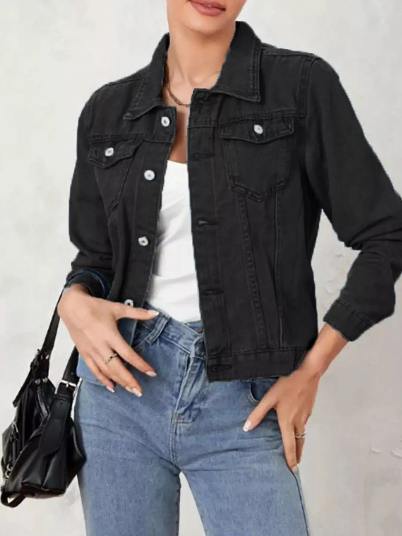 Button Up Long Sleeve Denim Jacket sold by Charming Charlie product image thumbnail 4