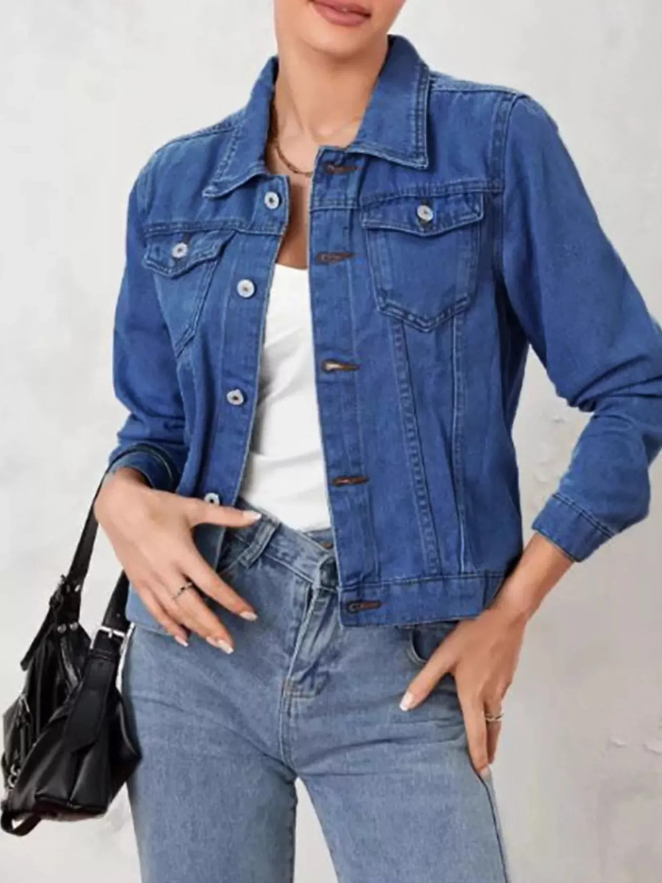 Button Up Long Sleeve Denim Jacket sold by Charming Charlie