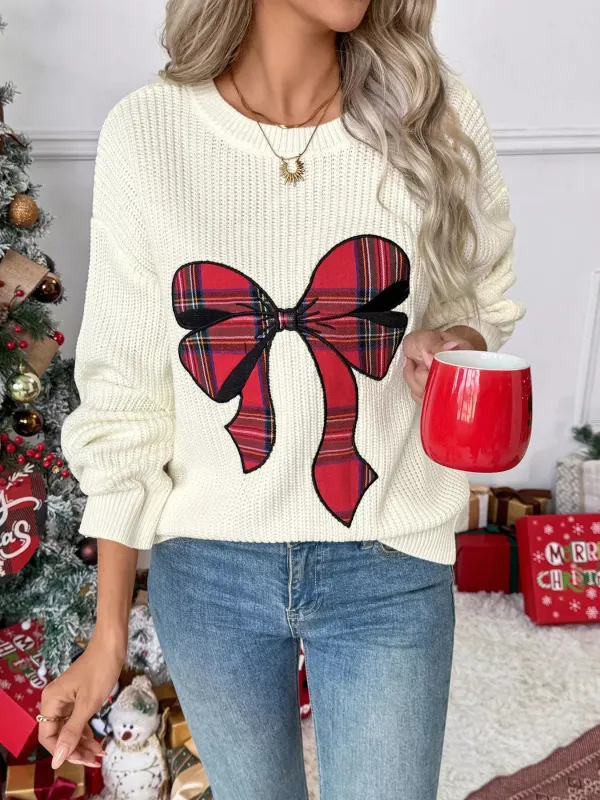 Christmas Bow Dropped Shoulder Sweater sold by Charming Charlie
