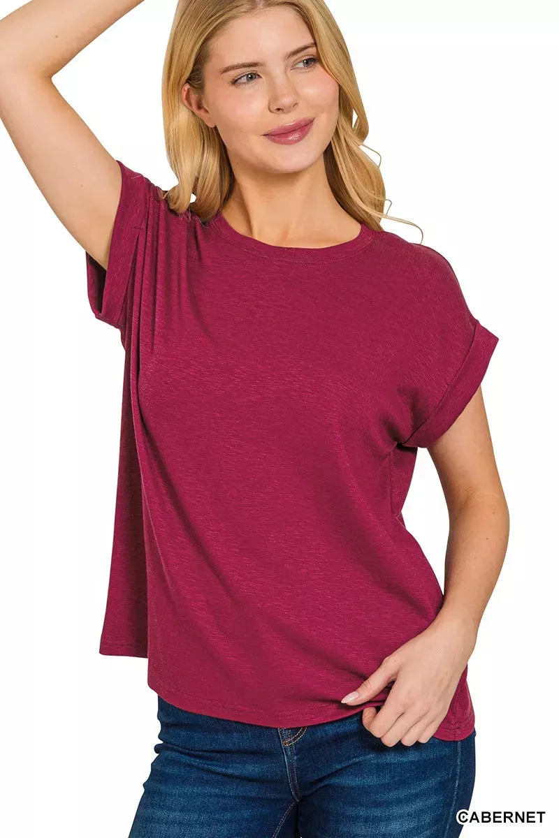 Zenana Cotton Modal Slub Rolled Sleeve T-Shirt sold by Charming Charlie