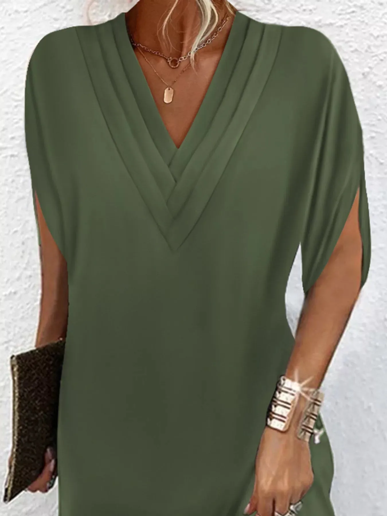 Full Size V-Neck Slit Sleeve Mini Dress Plus Size sold by Charming Charlie product image thumbnail 3