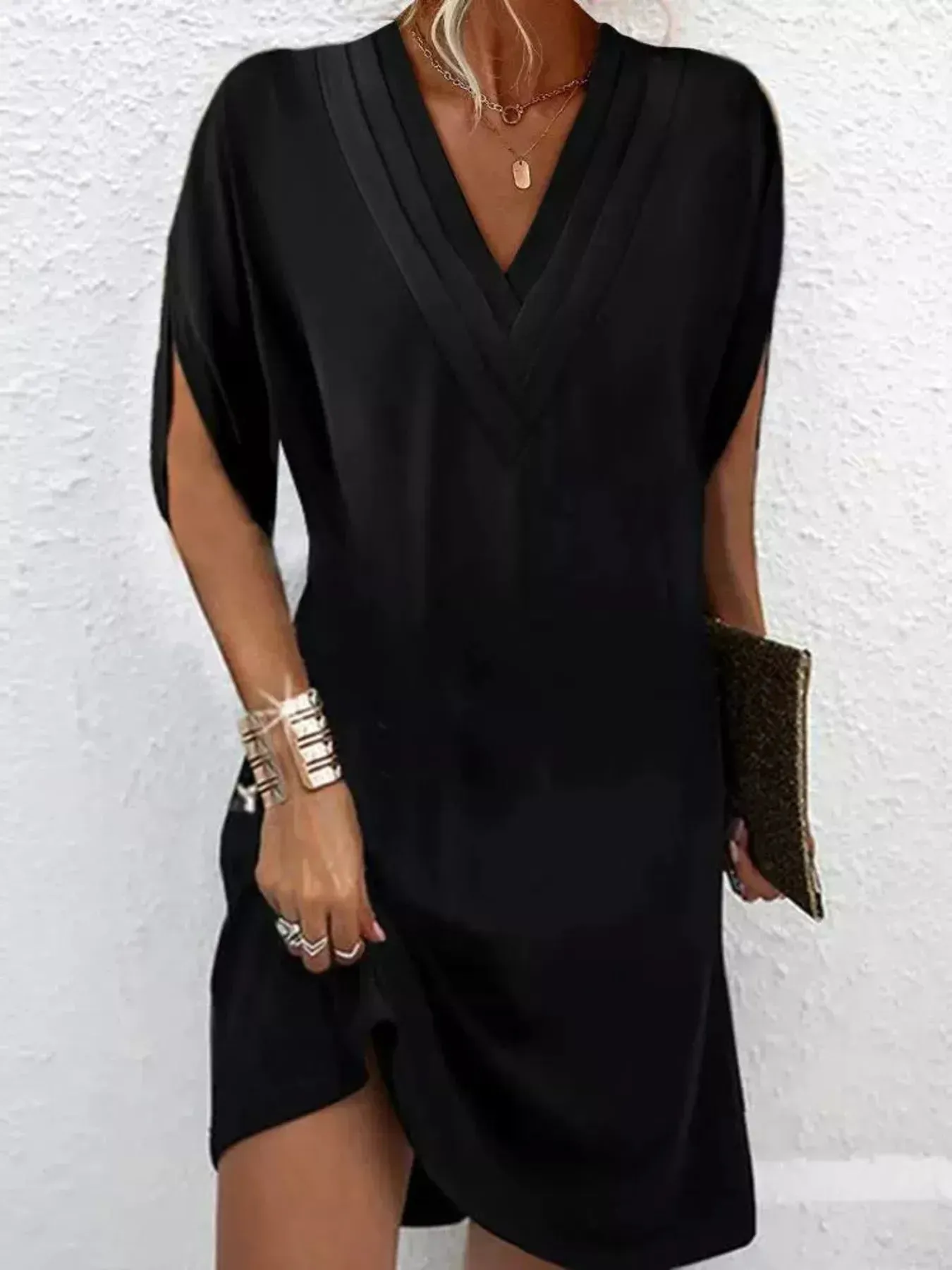 Full Size V-Neck Slit Sleeve Mini Dress Plus Size sold by Charming Charlie product image thumbnail 4