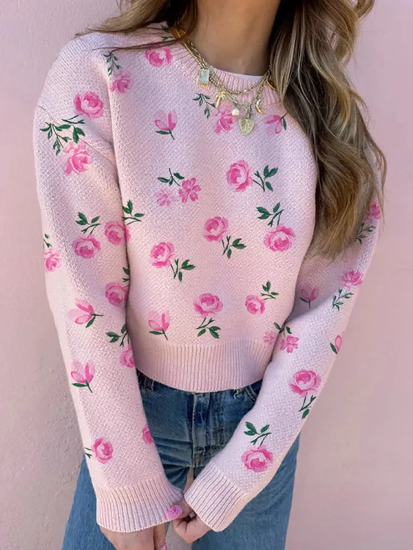 Floral Drop Shoulder Cropped Sweater sold by Charming Charlie