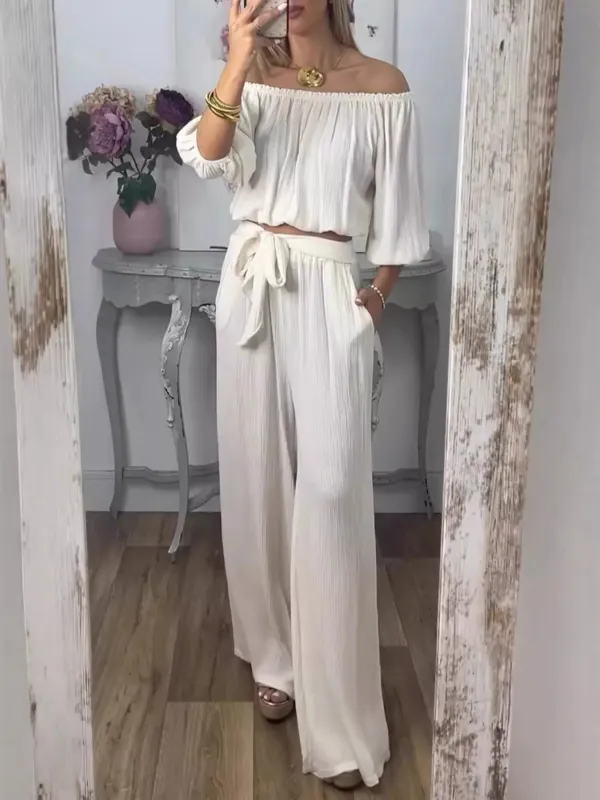 Full Size Off-Shoulder Top and Pants Set Plus Size sold by Charming Charlie