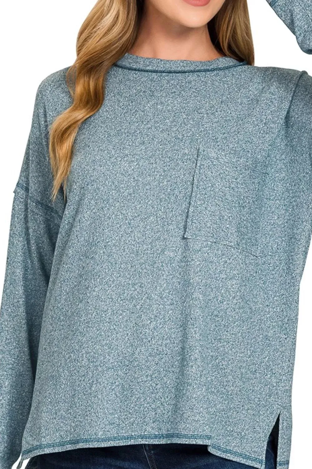Zenana Soft Melange Hacci Round-Neck Long Sleeve T-Shirt sold by Charming Charlie product image thumbnail 3