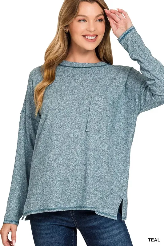 Zenana Soft Melange Hacci Round-Neck Long Sleeve T-Shirt sold by Charming Charlie