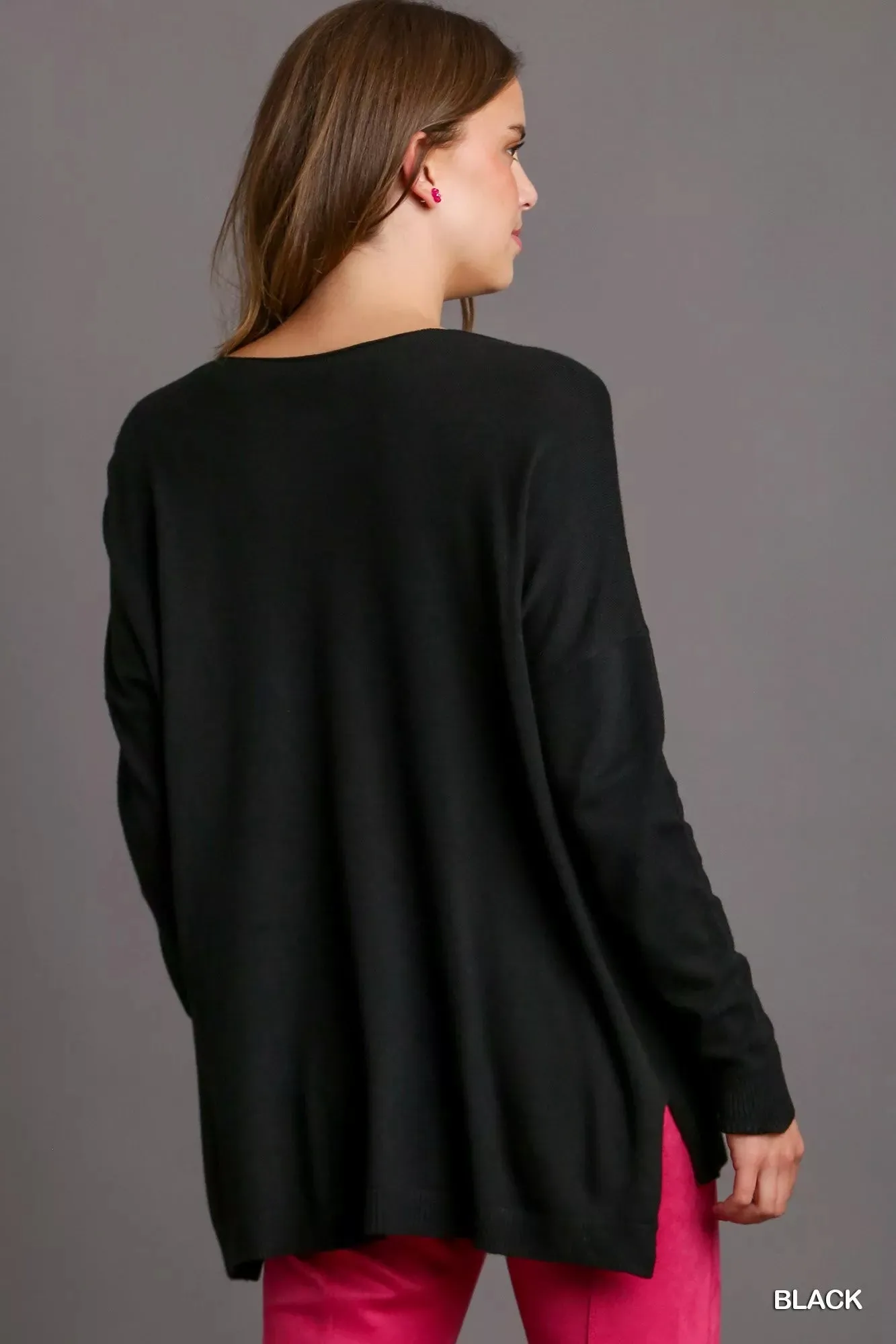 Umgee V-Neck High Low Hem Knit Top with Side Slit sold by Charming Charlie product image thumbnail 2